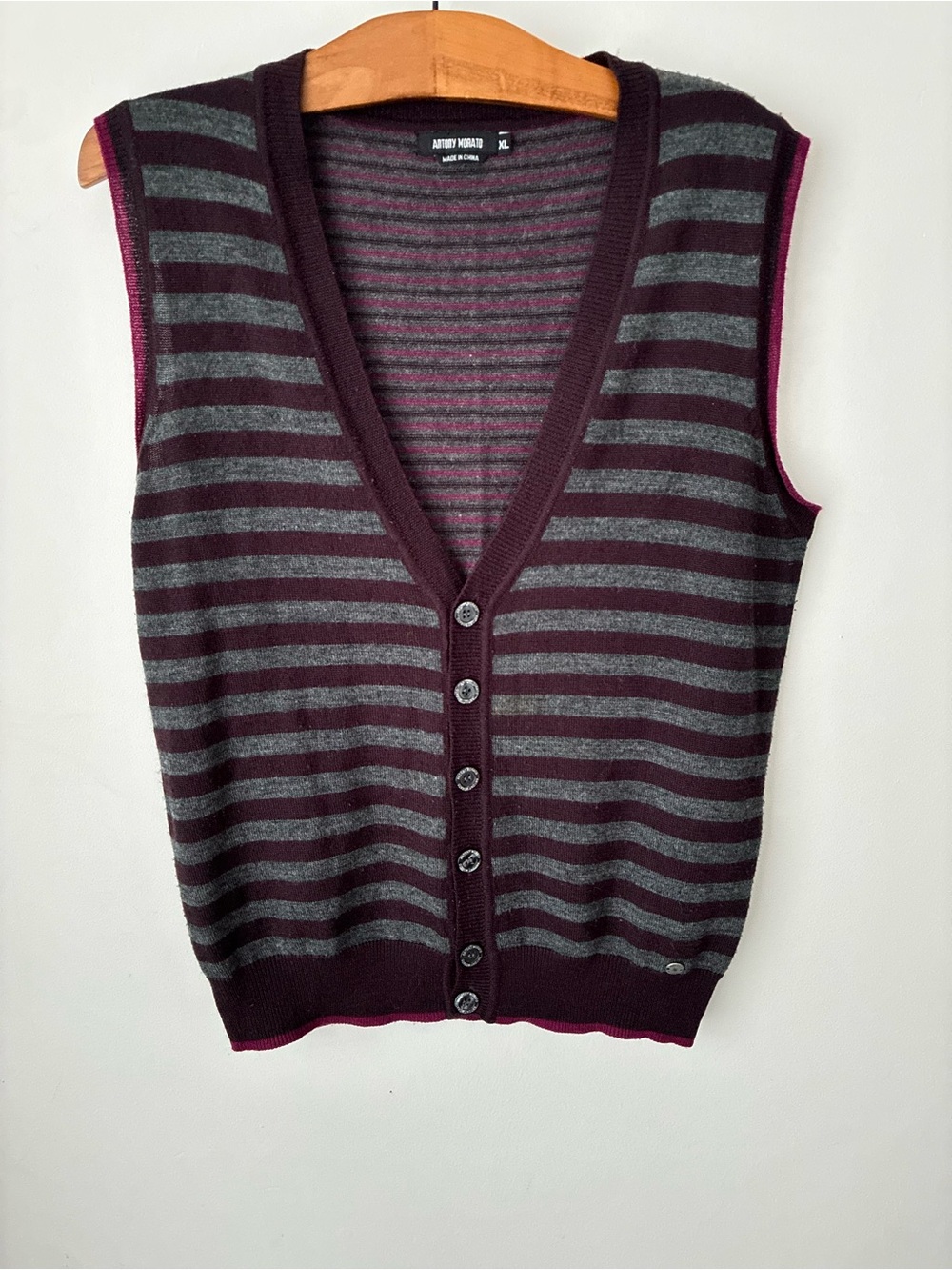 Anthony Morato Sweater Men’s Large Wool Striped Button-Front Knit Vest